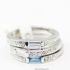 Women's Genuine Blue Topaz Silver Plated Ring Set of 3 - Size 6